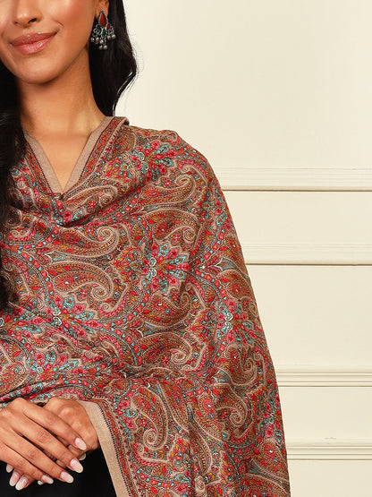 Pashmoda Womenƒ??s Aabroo 100% Fine Wool Sozni Hand Embroidered Shawl (Size: 101x203 Cm)