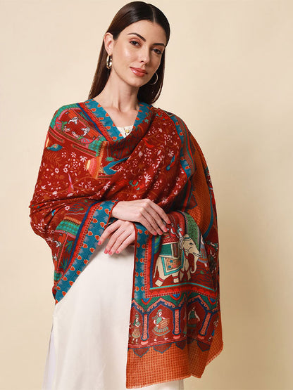 Women's Shahnaz 100% Pure Wool Printed Shawl (Size 101X203 CM)