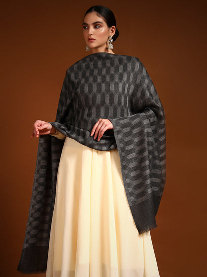 Women 100% Pure Wool Checkered Stole, Sustainable and Natural Fabric (Size 71x203 CM)