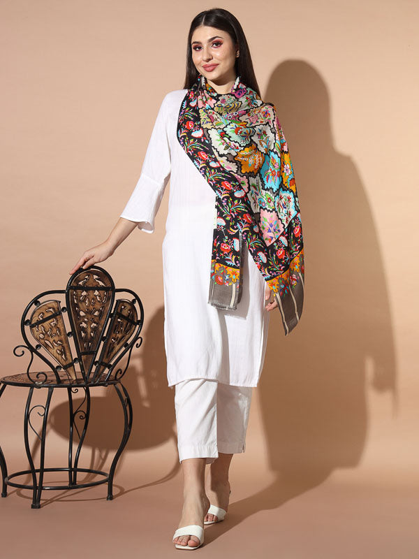 Women's Chaman Multicoloured Printed Stole (Size : 71X203 CM)