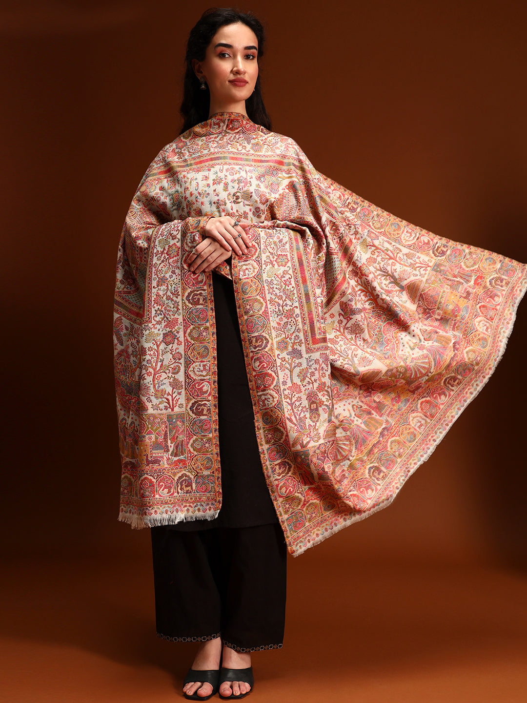 Women Shahi Manzar Kaani Wool Blend Kashmiri Shawl