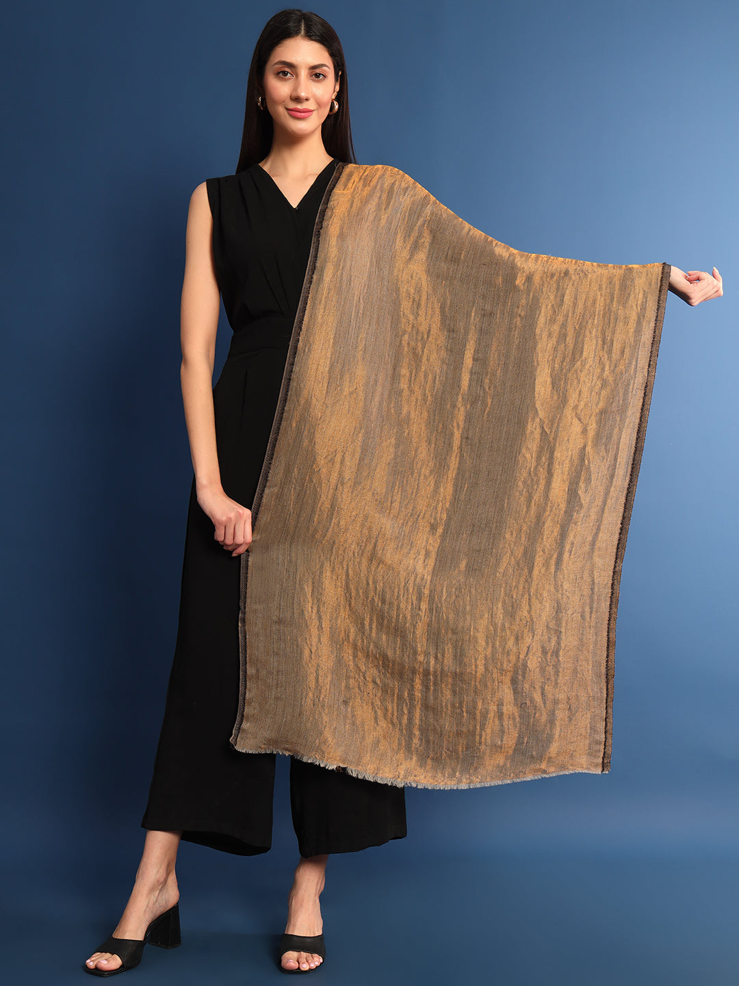 Pashmoda Womenƒ??s Zarish Reversible Zari Moonlight Fine Wool Stole (Size: 71x203 Cm)