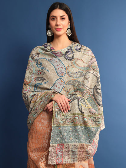 Women Fiza Kalamkari Embroidered Shawl (Size: 115x230 CM)