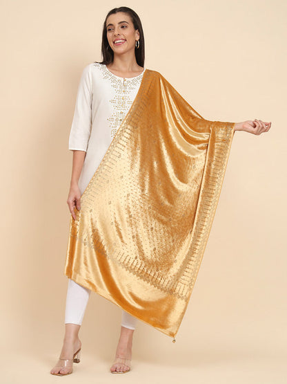 Womenƒ??s Makhamli Velvet Crystal Embellished Stole (Size 71X203 cms )