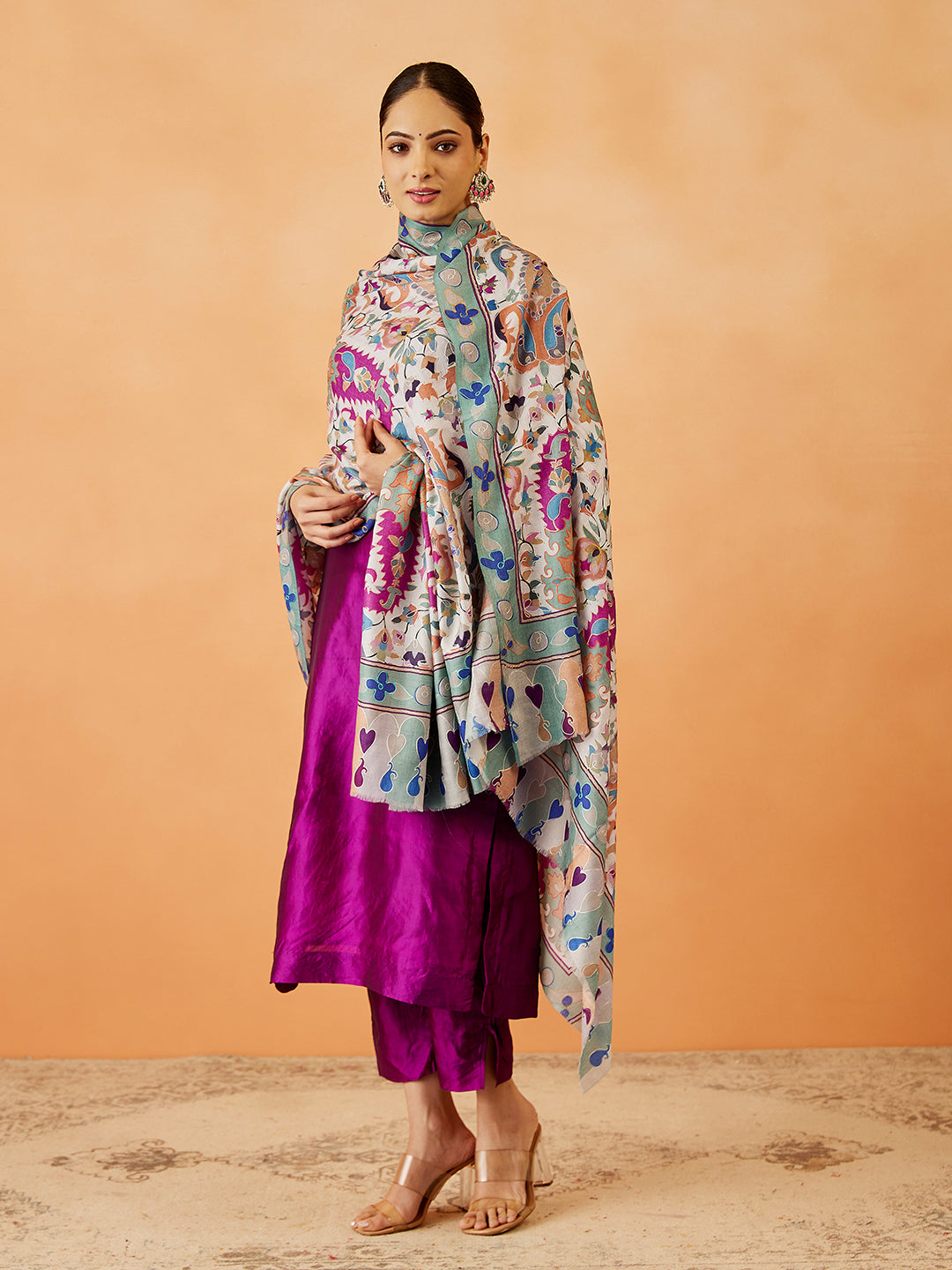Women Zehra Kalamkari Embroidered Shawl (Size: 101x203 CM)