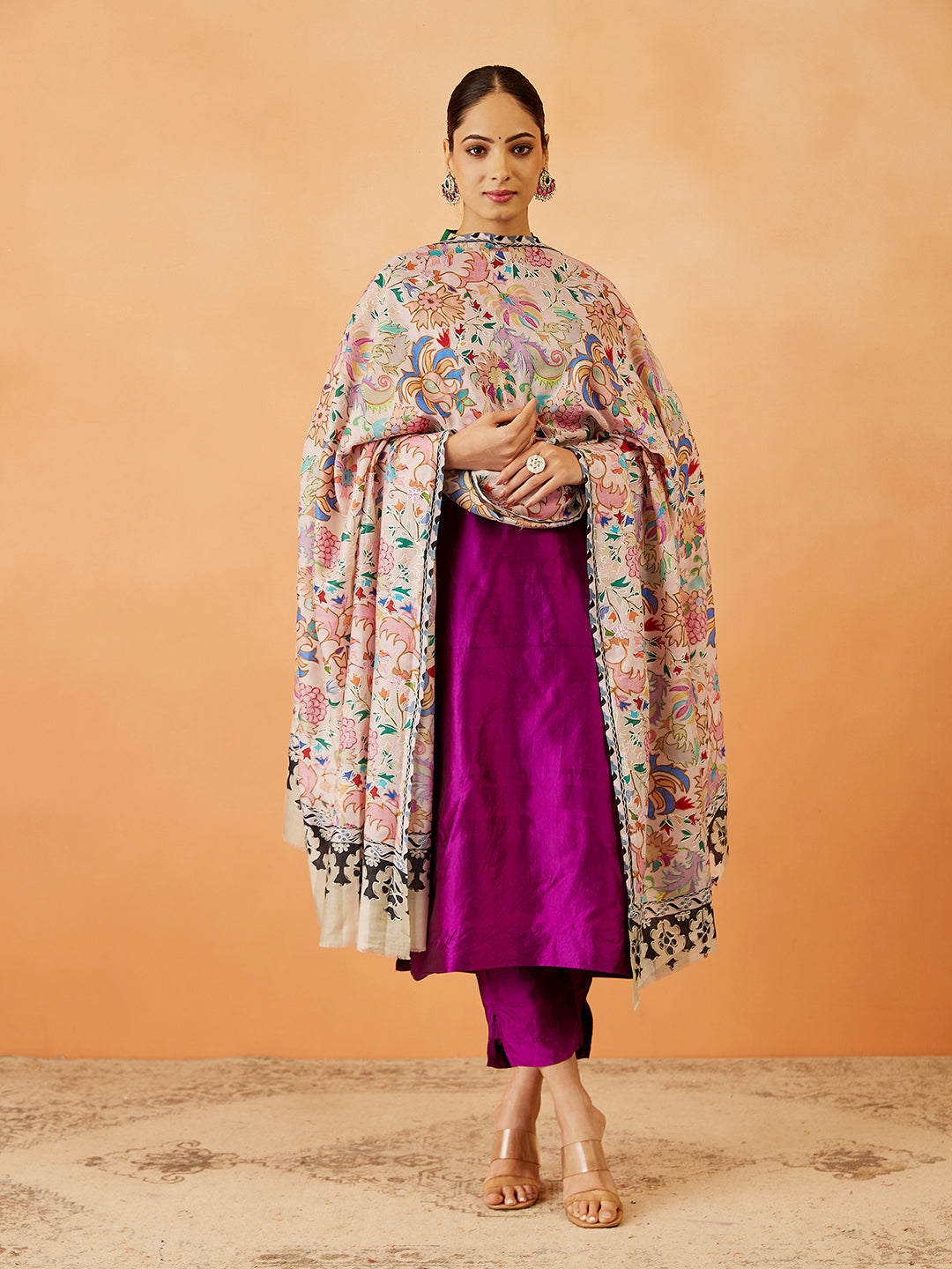 Women Shaheenol Kalamkari Embroidered Shawl (Size: 101x203 CM)