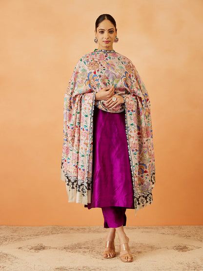 Women Shaheenol Kalamkari Embroidered Shawl (Size: 101x203 CM)