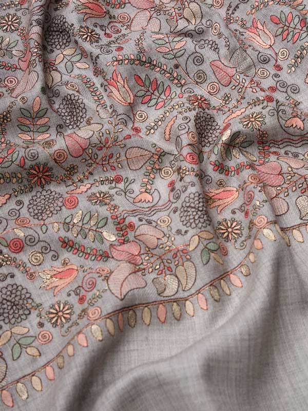 Women Gilkaari 100% Pure Wool Embroidered Shawl (Size 101X203 CM)