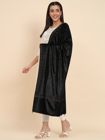 Womenƒ??s Makhamli Velvet Crystal Embellished Stole (Size 71X203 cms )