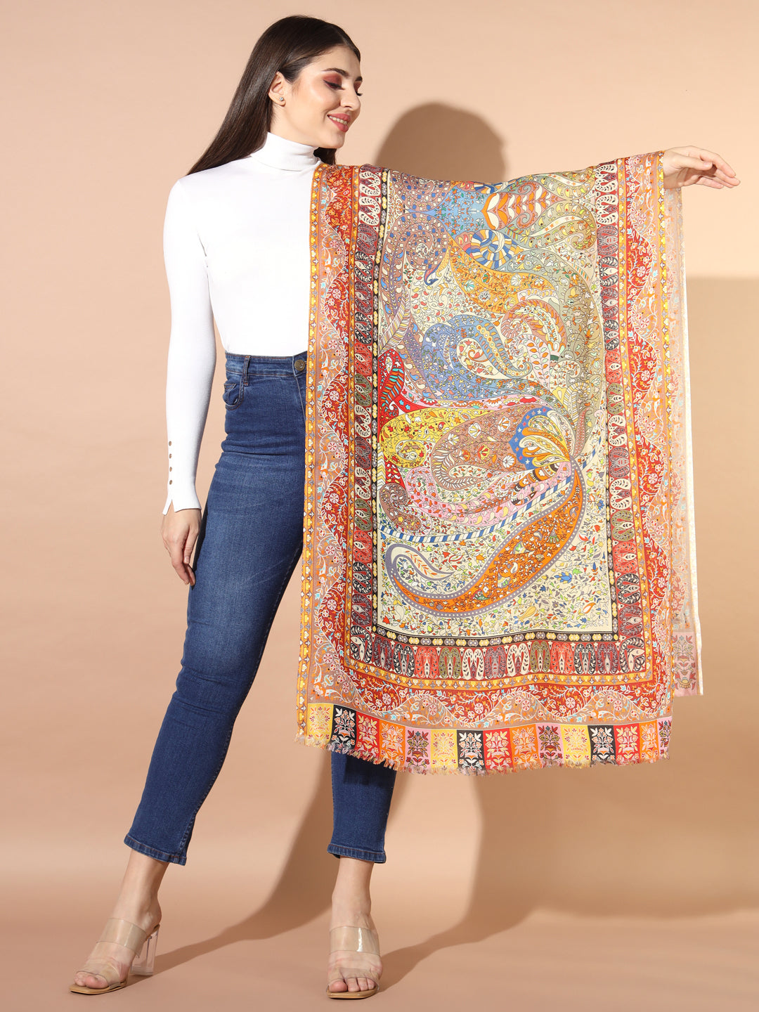 Gift Envelope of Firdousi Multicoloured Printed Stole (Size : 71X203 CM)