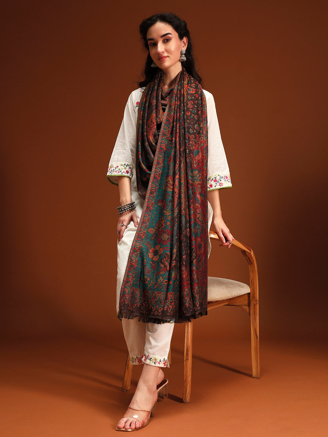 Women Floral Heritage Kaani Elegance Kashmiri Shawl