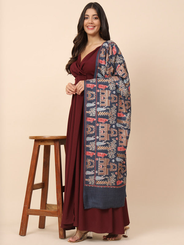 Women Dilkash 100% Pure Wool Embroidered Stole (Size 71X203 CM)