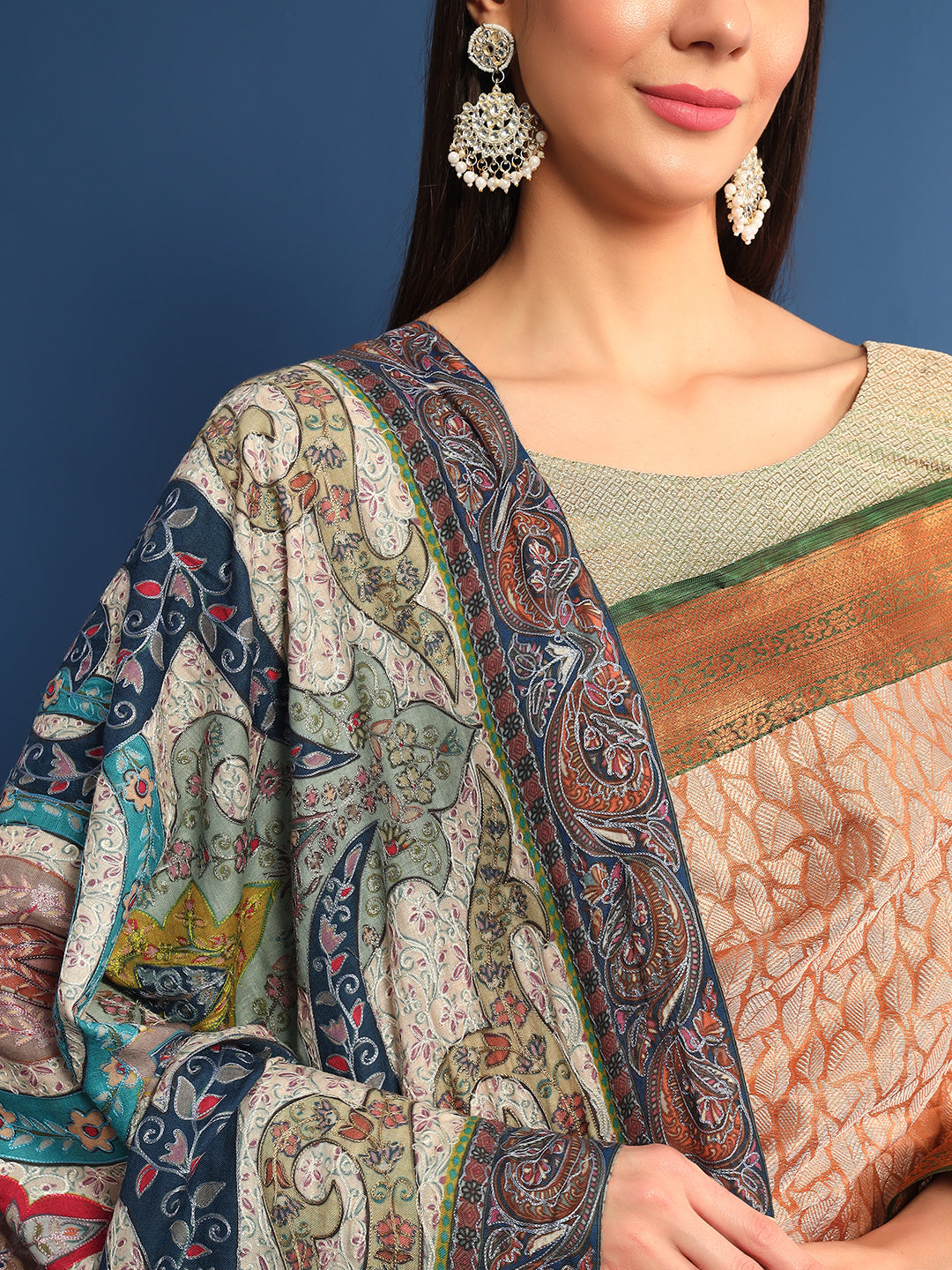 Women Mehar  Kalamkari Embroidered Shawl (Size: 115x230 CM)