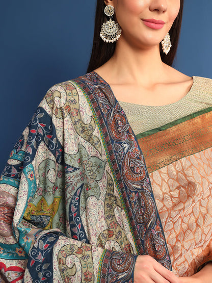 Women Mehar  Kalamkari Embroidered Shawl (Size: 115x230 CM)
