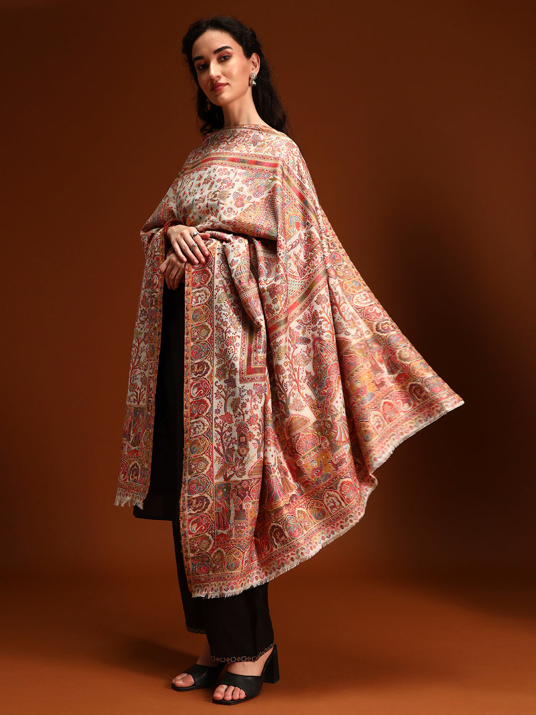 Women Shahi Manzar Kaani Wool Blend Kashmiri Shawl