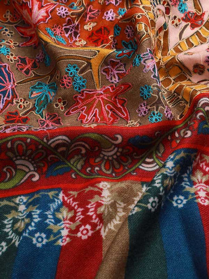 Women's Rangat 100% Pure Wool  Kalamkari Hand Embroidered Shawl  (Size: 101 X 203 Cms)