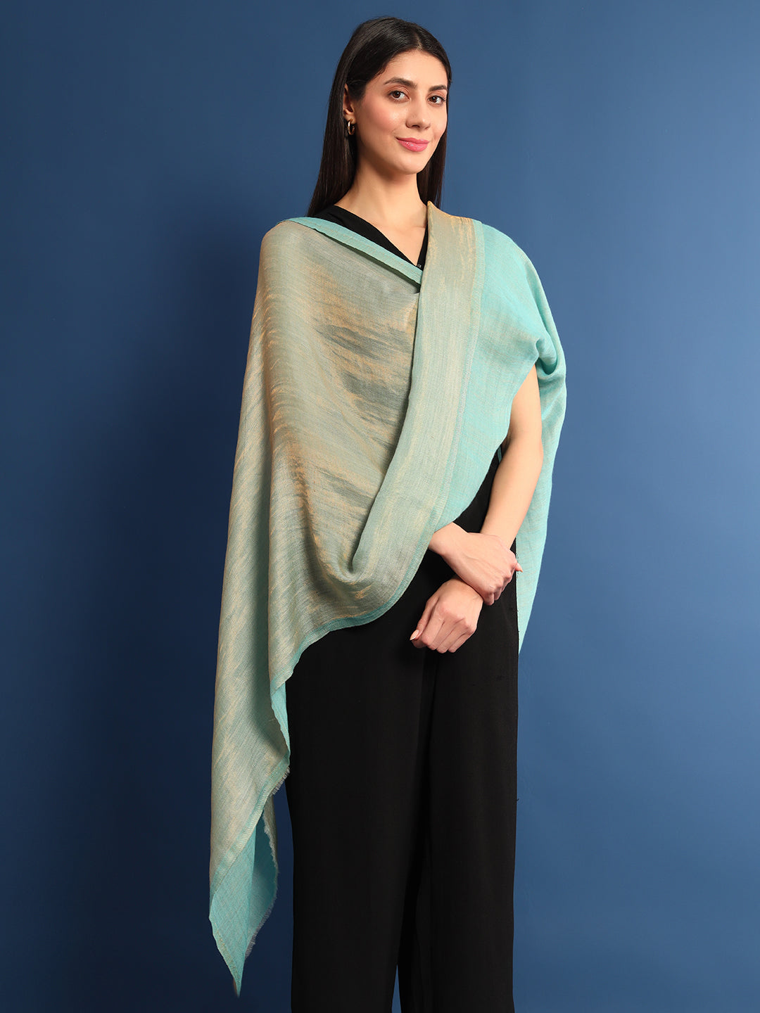 Pashmoda Womenƒ??s Zarish Reversible Zari Moonlight Fine Wool Stole (Size: 71x203 Cm)