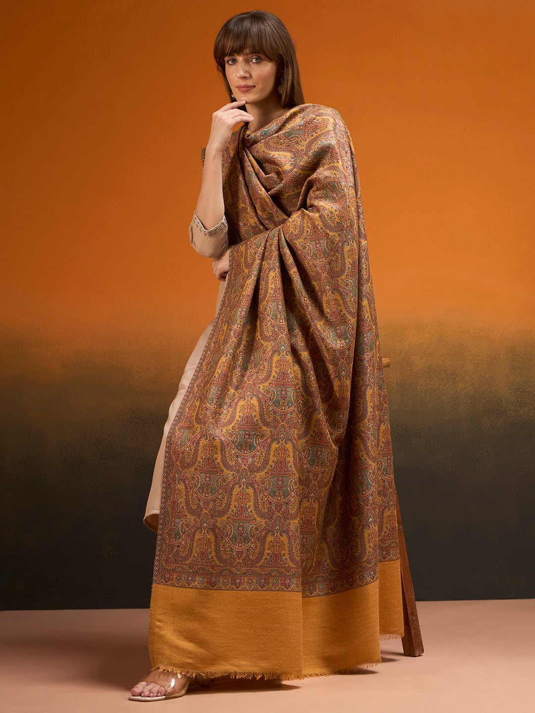 Women Gulnaar Royale Zari Reversible Kaani Fine Wool Shawl