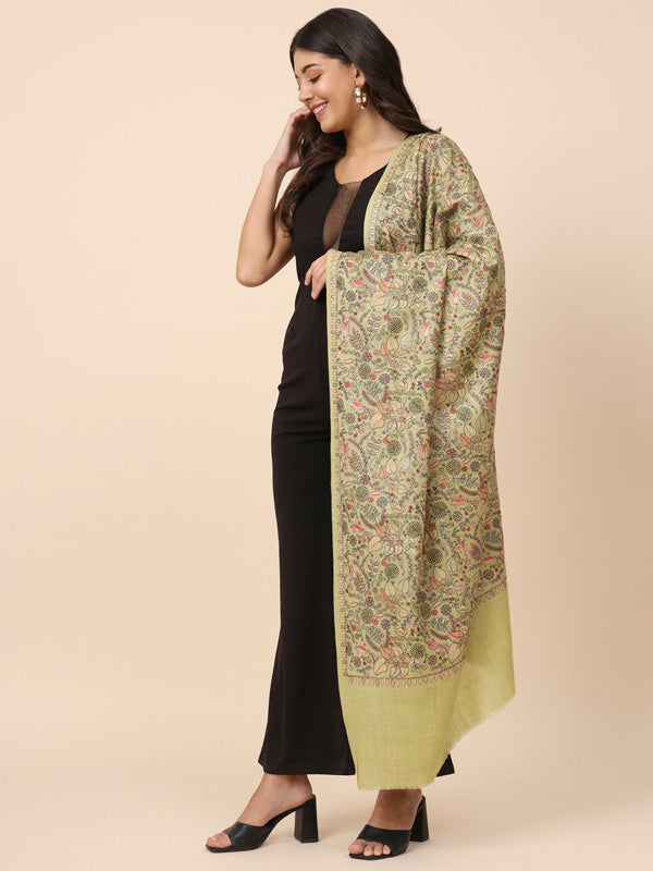 Women Gilkaari 100% Pure Wool Embroidered Shawl (Size 101X203 CM)