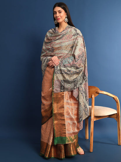 Women Safa  Kalamkari Embroidered Shawl (Size: 115x230 CM)