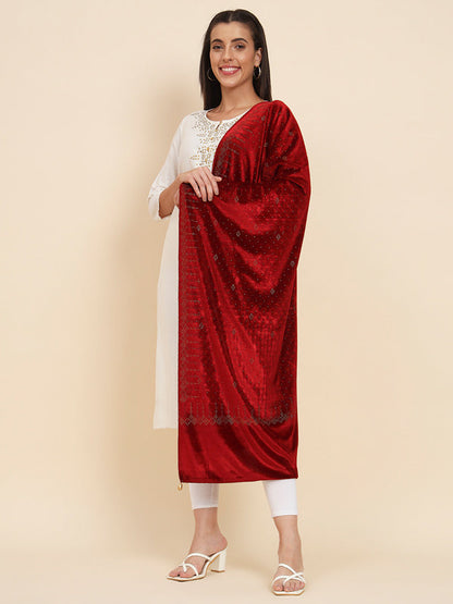 Womenƒ??s Makhamli Velvet Crystal Embellished Stole (Size 71X203 cms )
