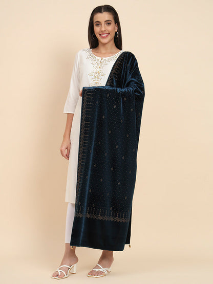 Womenƒ??s Makhamli Velvet Crystal Embellished Stole (Size 71X203 cms )