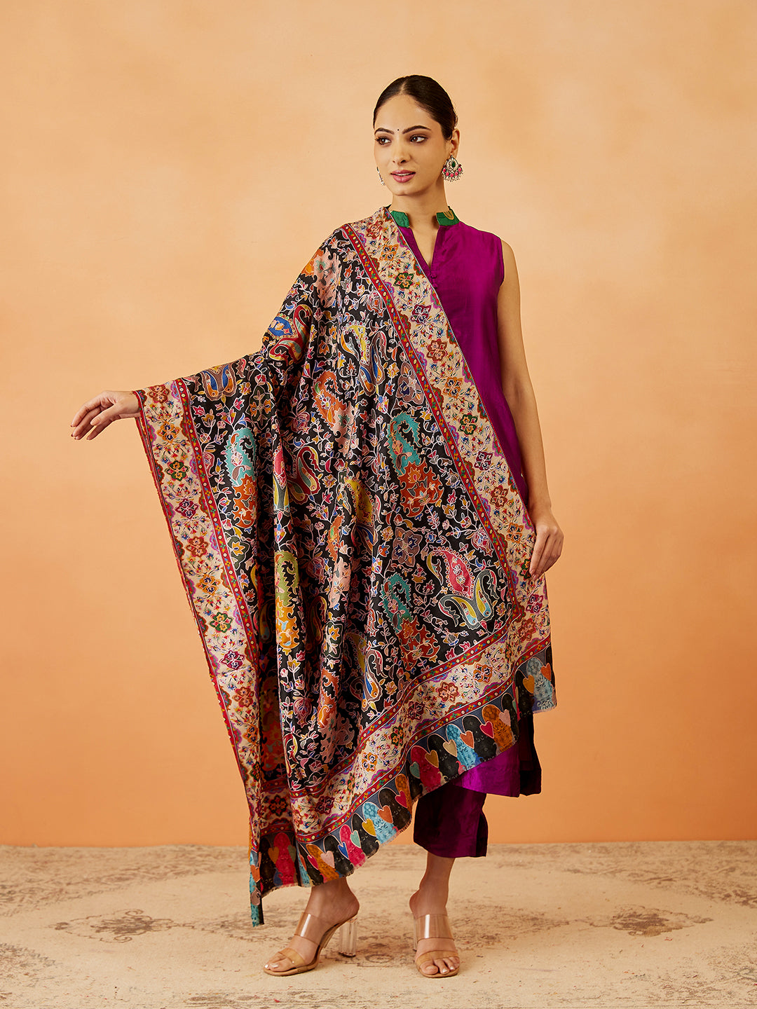 Women Zarmina  Kalamkari Embroidered Shawl (Size:  101x203 CM)
