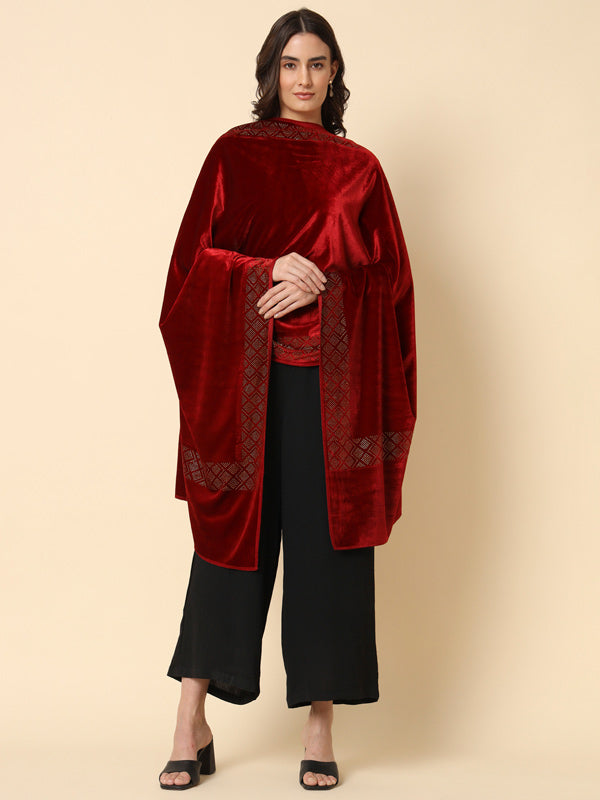 Women's Gul-e-Nazakat Velvet Crystal Work Stole (Size 71X203 CM)