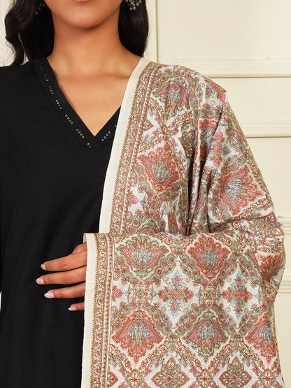 Pashmoda Womenƒ??s Zaira 100% Fine Wool Sozni Hand Embroidered Shawl (Size: 101x203 Cm)