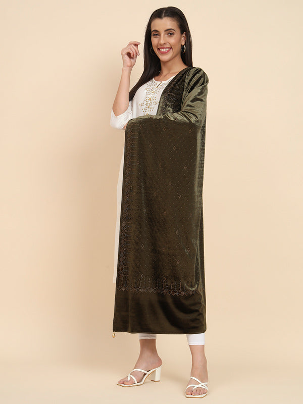 Womenƒ??s Makhamli Velvet Crystal Embellished Stole (Size 71X203 cms )