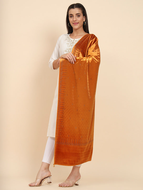 Womenƒ??s Makhamli Velvet Crystal Embellished Stole (Size 71X203 cms )
