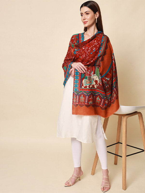Women's Shahnaz 100% Pure Wool Printed Shawl (Size 101X203 CM)