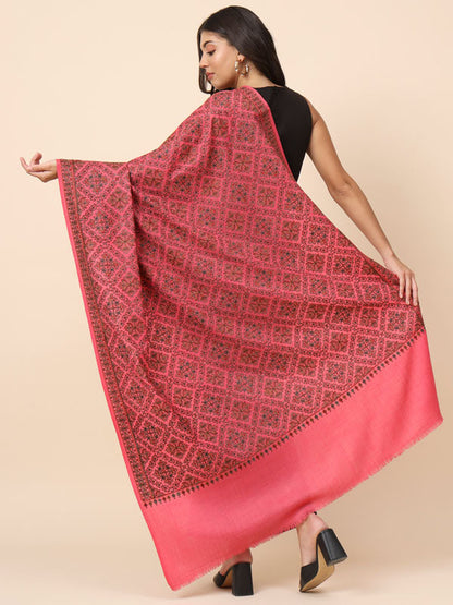Women Surmai 100% Pure Wool Embroidered Shawl (Size 101X203 CM)