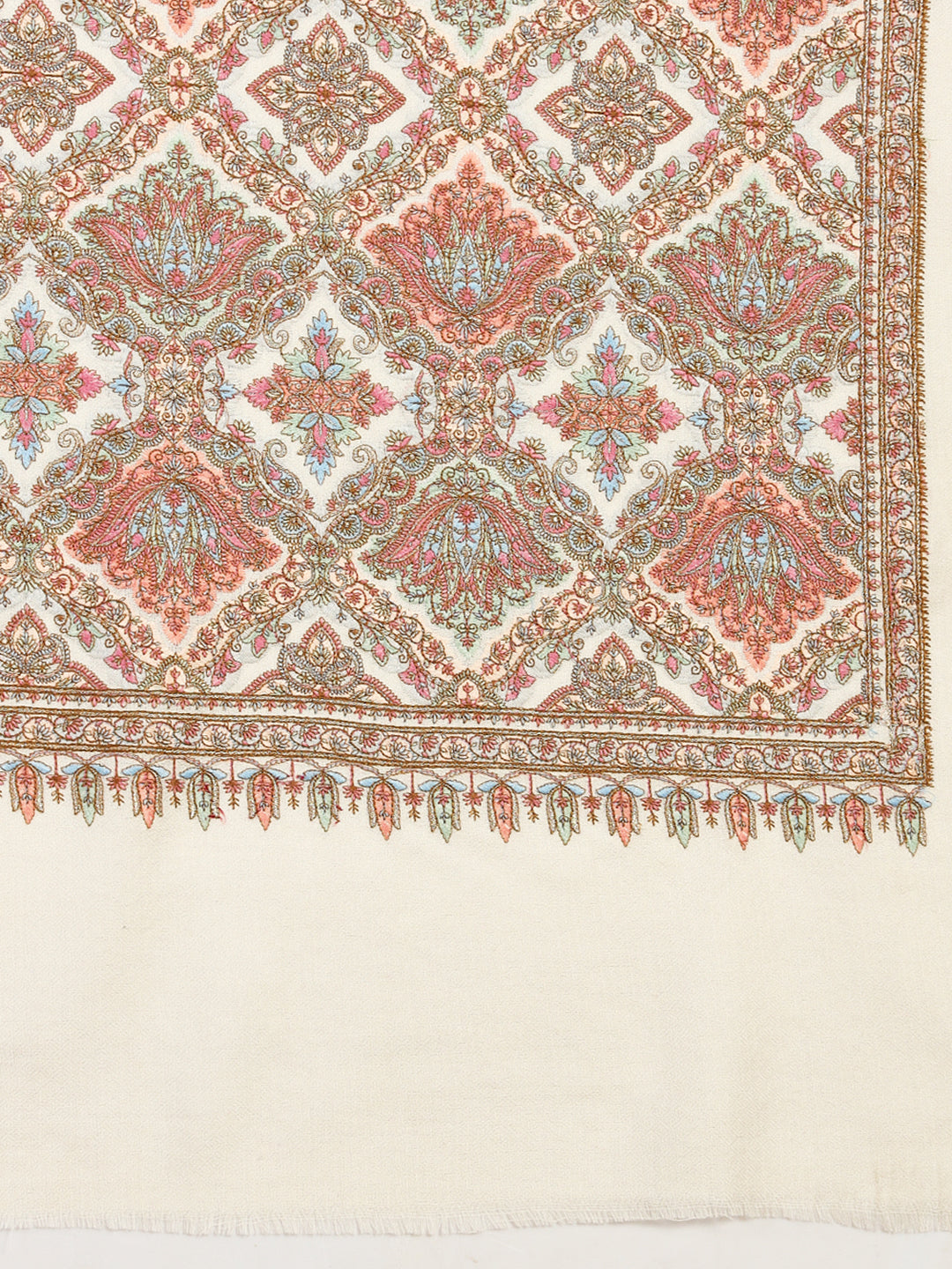 Pashmoda Womenƒ??s Zaira 100% Fine Wool Sozni Hand Embroidered Shawl (Size: 101x203 Cm)