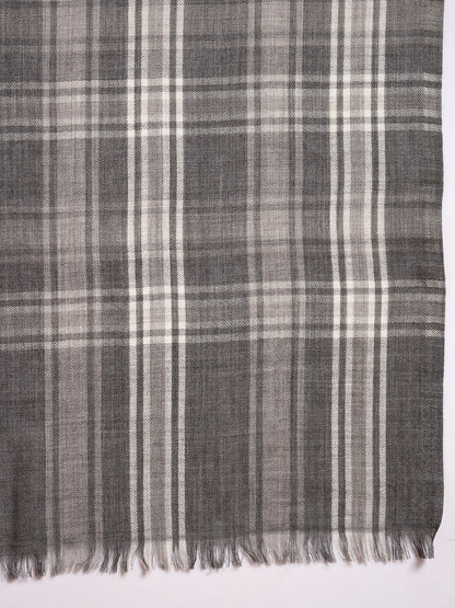 Women 100% Pure Wool Checkered Stole, Sustainable and Natural Fabric (Size 71x203 CM)