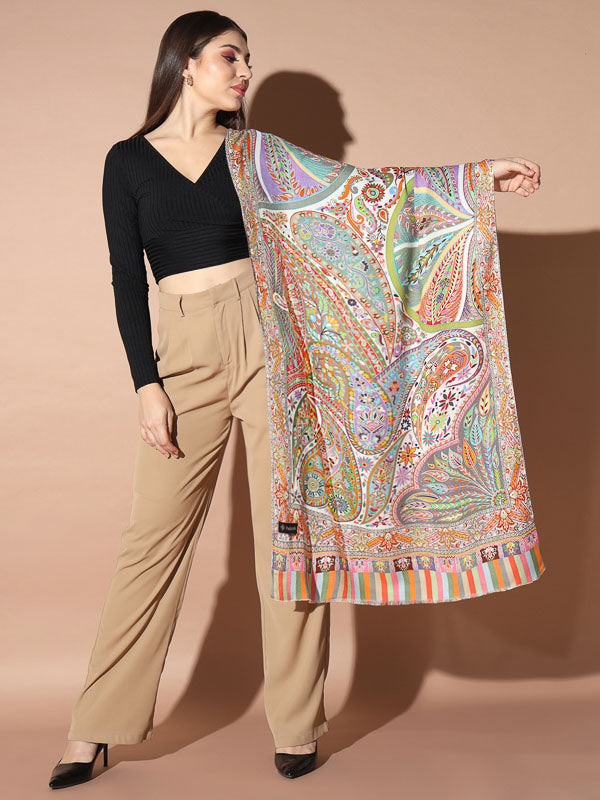 Women's Zarbaft Multicoloured Printed Stole (Size : 71X203 CM)