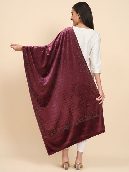 Womenƒ??s Makhamli Velvet Crystal Embellished Stole (Size 71X203 cms )