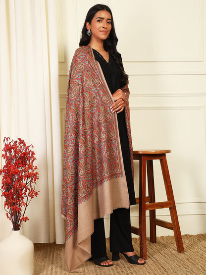 Pashmoda Womenƒ??s Aabroo 100% Fine Wool Sozni Hand Embroidered Shawl (Size: 101x203 Cm)