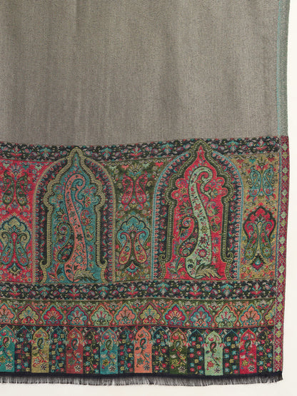 Pashmoda Women Mehroom Zari Kaani Border Fine Wool Shawl (Size 40X80 Inches)