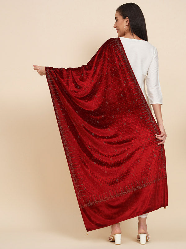 Womenƒ??s Makhamli Velvet Crystal Embellished Stole (Size 71X203 cms )