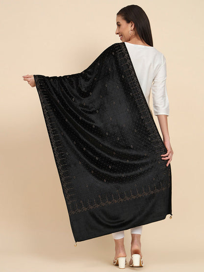 Womenƒ??s Makhamli Velvet Crystal Embellished Stole (Size 71X203 cms )