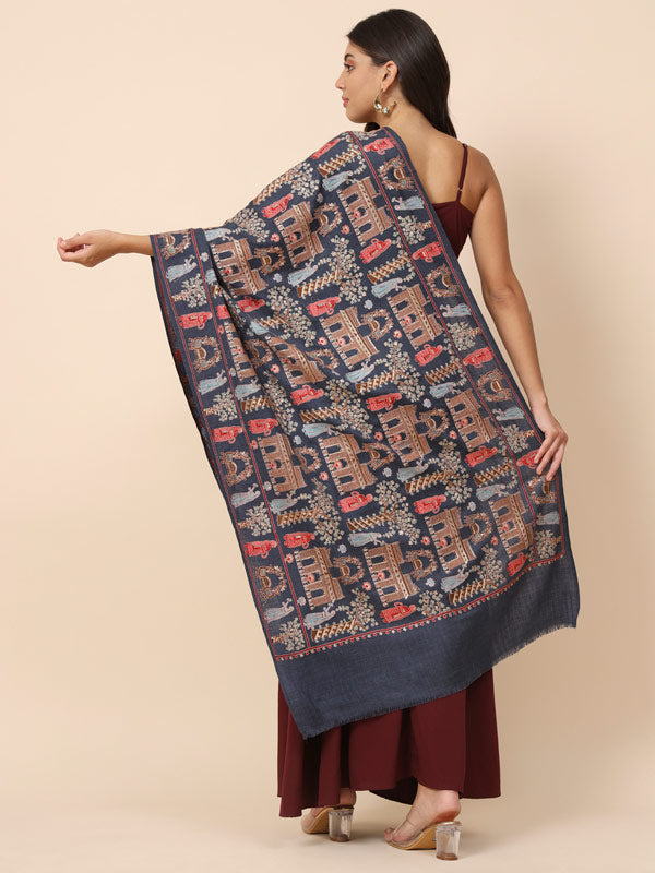 Women Dilkash 100% Pure Wool Embroidered Stole (Size 71X203 CM)