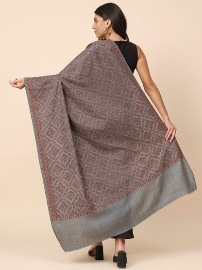 Women Surmai 100% Pure Wool Embroidered Shawl (Size 101X203 CM)