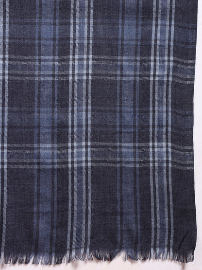 Women 100% Pure Wool Checkered Stole, Sustainable and Natural Fabric (Size 71x203 CM)