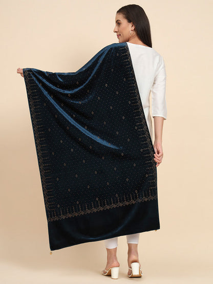Womenƒ??s Makhamli Velvet Crystal Embellished Stole (Size 71X203 cms )