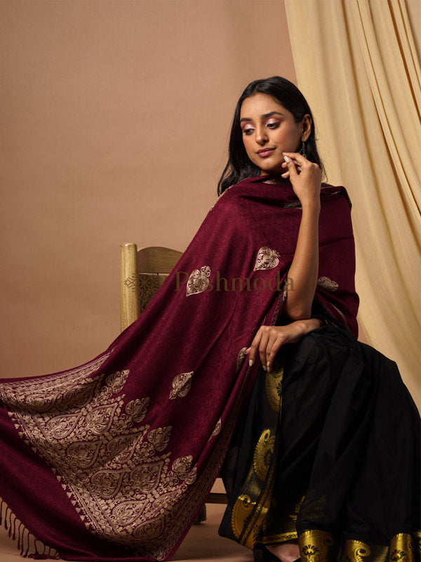 Women's Shalimaar Kashmiri Aari Embroidery Stole (Size: 71X203 CM)