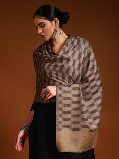 Women 100% Pure Wool Checkered Stole, Sustainable and Natural Fabric (Size 71x203 CM)