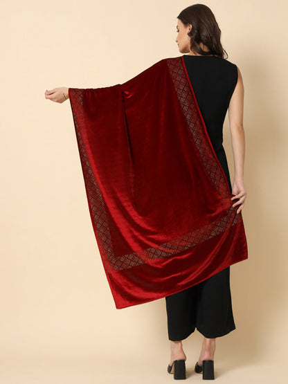 Women's Gul-e-Nazakat Velvet Crystal Work Stole (Size 71X203 CM)