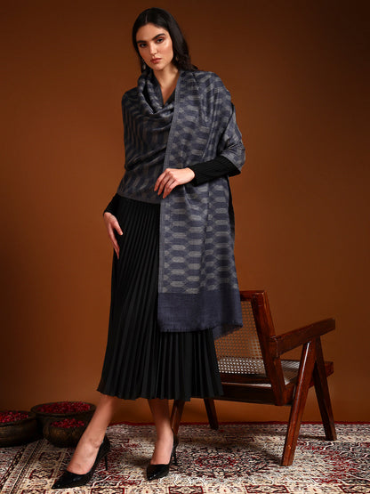 Women 100% Pure Wool Checkered Stole, Sustainable and Natural Fabric (Size 71x203 CM)