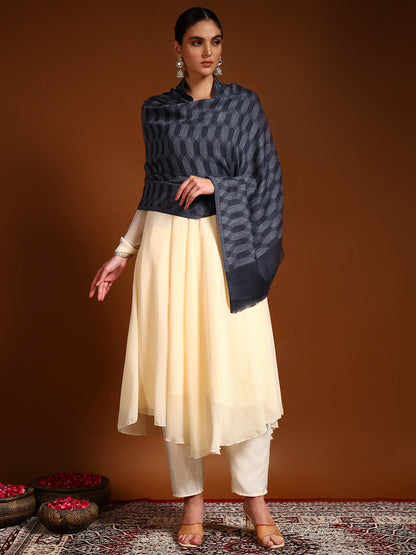 Women 100% Pure Wool Checkered Stole, Sustainable and Natural Fabric (Size 71x203 CM)